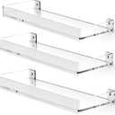 MaxGear Acrylic Clear Floating Shelves with Edge, Wall Mounted Hanging Bookshelves, Decorative Display Wall Shelves Storage Organizer for Bathroom, Bedroom, Kitchen, Easy Installation, Set of 3
