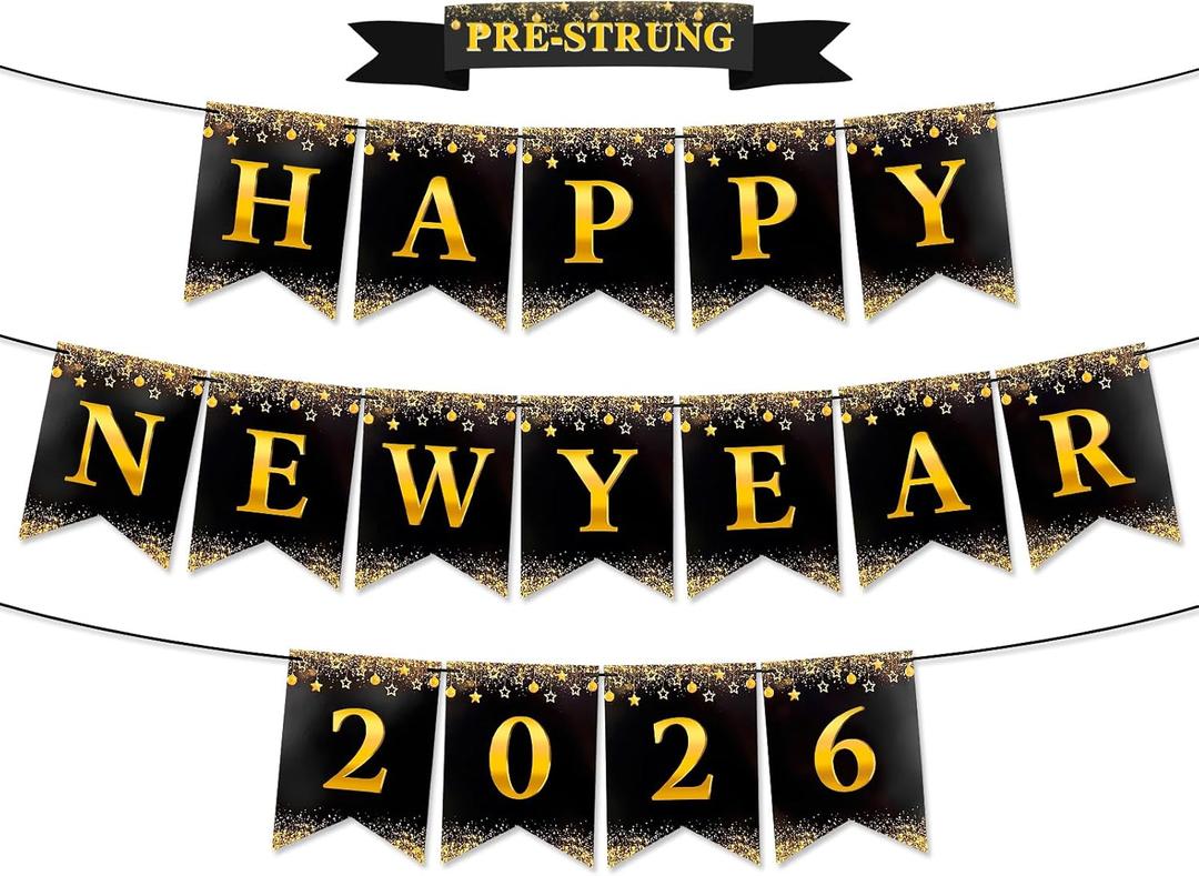 Happy New Year Banner 2026 - No DIY New Years Eve Party Decorations Supplies 2026 for New Years Eve Decorations