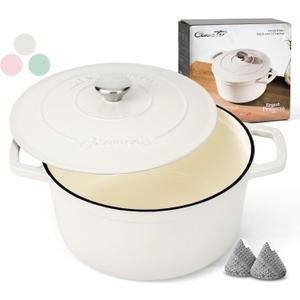 6 QT Dutch Oven Pot with Lid, Enameled Cast Iron Dutch Oven for Bread Making, Braiser, Cooking, Dual Handles, Oven Safe up to 500 F or on Stovetop, Gifts for Family - Off White