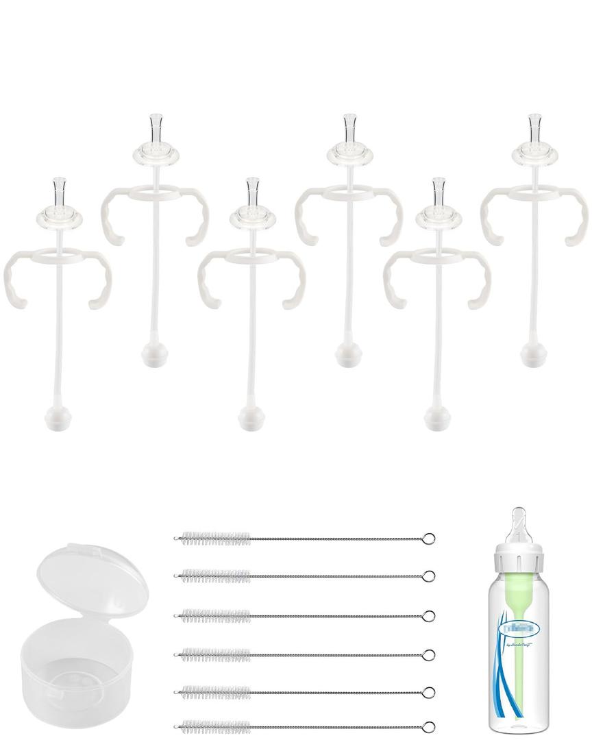joyfeed 6Pack Straw Cup Conversion Kit for Dr Browns Narrow and Narrow Glass Baby Bottles, Weighted Straw Replacement Kit with Soft Straw Top and Handle,6m+