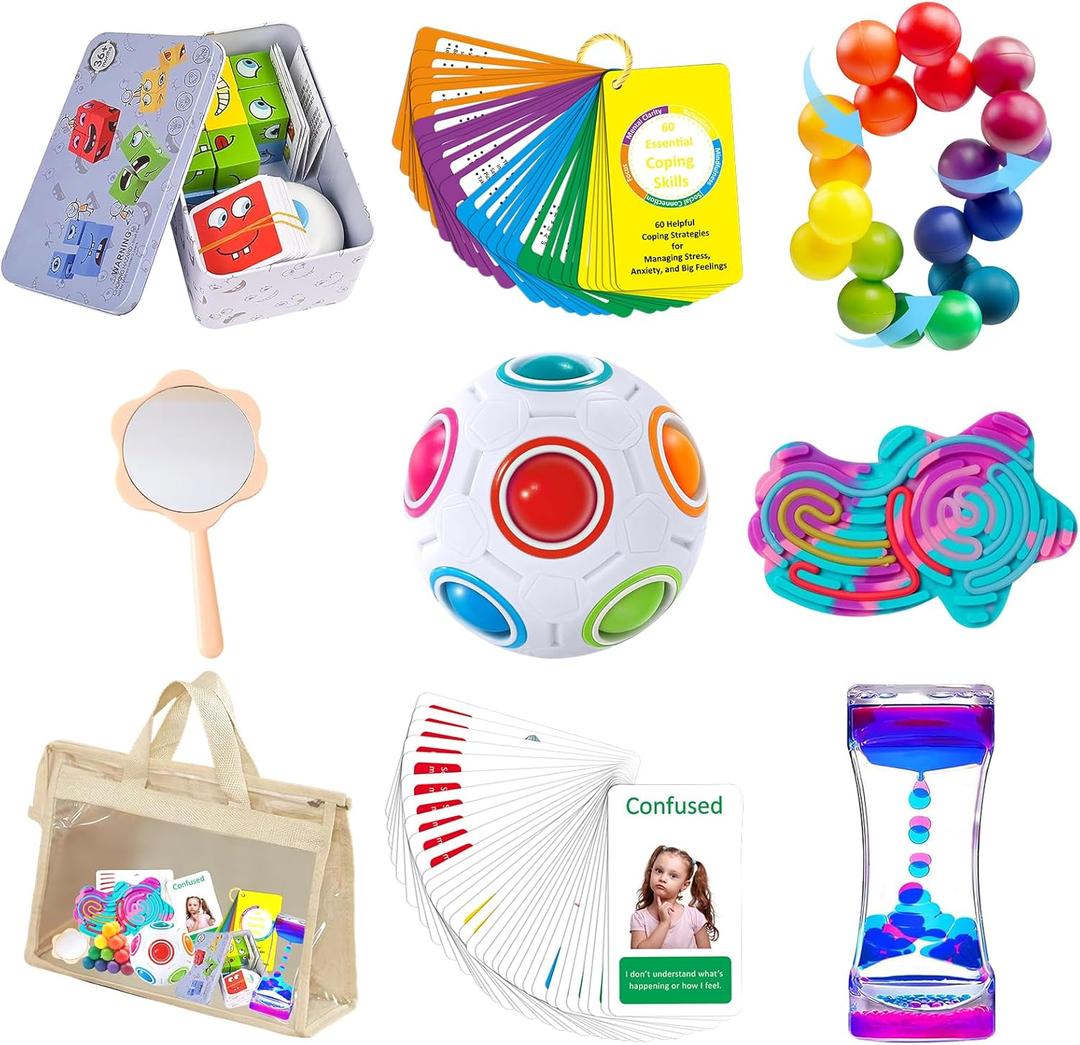 9-Piece Calm Down Corner Supplies for Kids | Anxiety Relief Tools Kit| ADHD Tools for Kids Emotional Support Regulation Items, Fidgets for Autism, Versatile Therapy Sensory Toys for Classroom and Home