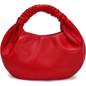 Mini Hobo Tote Bags for Women Soft Leather Clutch Purses for Women Cloud-Shaped Top Handle Bags (Red)