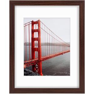 Frametory, 11x14 Frames Display 8x10 Picture with Mat or 11x14 Photo Without Mat, Shatter-Resistant Glass, Pre-Installed Wall Mounting Hardware - Brown