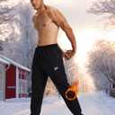 QPNGRP Men's Winter Fleece Lined Stretch Sweat Pants Zipper Pocket (Black, L)