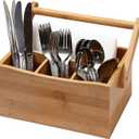 YBM HOME Bamboo Flatware Utensil Caddy with Napkin Holder and Handle, Wood Picnic Basket for Kitchen and Camping Trip, 336 (Medium)