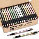 Sikao Luxe Pens Bulk, 60 Pack Metallic Gripped Slimster Ballpoint Pens, Black Ink 1.0mm Medium Point, Aesthetic Metallic Finish Office Pens for Teachers, Students, Front Desk & Corporate Gifting
