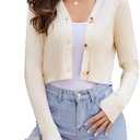 Women's Long Sleeve Cropped Cardigan Sweaters V Neck Solid Button Down Knit Bolero Shrugs Size S