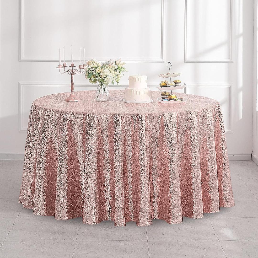Pufogu 50" Round Rose Gold Sequin Tablecloth Glitter Rose Gold Table Cloths for Birthday Wedding Bridal Baby Shower Party Decorations
