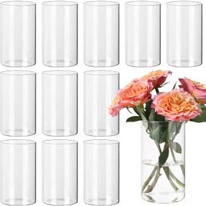 SUPMIND 12pcs Clear Cylinder Vases for Centerpieces, Glass Flower Vases for Wedding Decorations and Home Decor, 6 Inch Glass Hurricane Candle Holder for Table Shelf