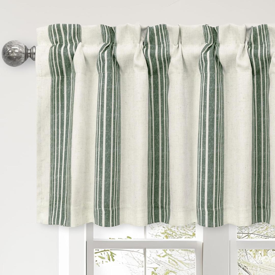 DriftAway Chris Linen Lined Valance Double Layer Thermal Insulated Room Darkening Blackout Valances 3 Inch Rod Pocket Vertical Striped Kitchen Valance for Bathroom 52 Inch by 18 Inch Loden Green