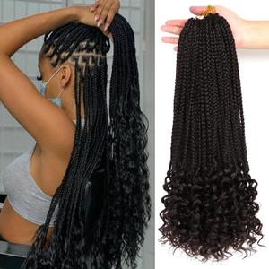 7 Packs 18 Inch Crochet Box Braids Hair with Curly Ends Prelooped Bohemian Goddess Box Braids Crochet Hair Braiding Hair Crochet Braids Hair for Black Women (18 Inch ( Pack of 7 ), 2#)
