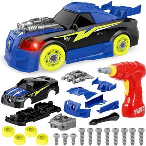 Coogam Take Apart Racing Car with Electric Screwdriver Tool, Fine Motor Skill Toy Car Construction Set STEM Building Learning Game with Light and Sound Gifts for Year Old Boys and Girls