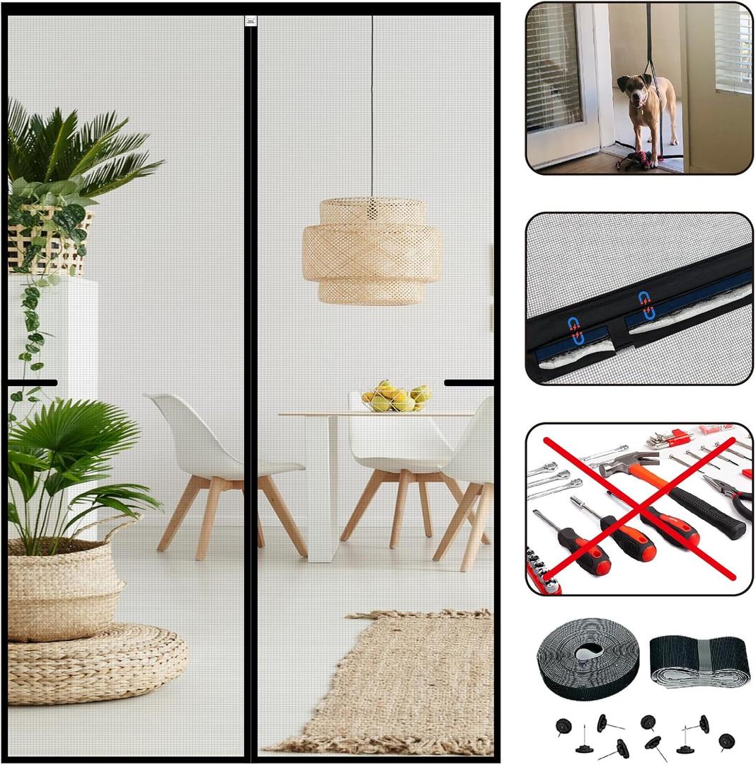 CHIYUNS Screen Door Mesh Magnetic Closure 36 x 96 inch, Self Closing Fiberglass Mosquito Net with Magnet for Doors, Heavy Duty Bug Fly Screens Curtain for Doorway, Keep Bugs Out, Pet Friendly (Gray)