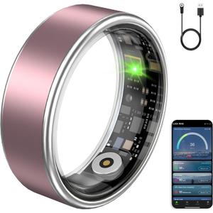 Smart Ring for Women & Men, Fitness Tracker Ring with Heart Rate Monitor, HRV, Sleep Tracking, No Subscription Fee, 10ATM Waterproof Activity Ring for Android & iPhone (Matte Pink, 7#)