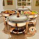 Chafing Dishes for Buffet, 4 Pack 5QT Round Stainless Steel Chafing Dish Set for Home Parties, Christmas Gatherings, Catering Events Complete Buffet Warmer Set (Rose Gold 4)