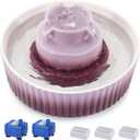 Lawfery Ceramic Cat Water Fountain, 2.1L/71oz Cat Fountain with 3 Carbon Filters and 2 Water Pumps, Cupcake Pet Water Fountain for Cats and Dogs (Purple)