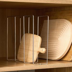 Blulu U Shaped Cookie Sheet Organizer for Cabinet Baking Sheet Organizer Kitchen Cabinet Dividers Vertical Chrome Pan Rack Storage Wires Tray Dividers Face Opening of 3.5" (Silver)