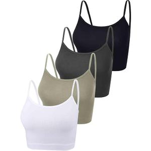 Boao 4 Pack Women's Cropped Tank Tops, Cotton Spaghetti Strap Crop Top Basic Sports Crop Cami Half Camisoles for Teen Girls S