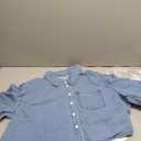 Womens Crop Denim Shirt Half Sleeve Button Down Short Jean Jacket with Pocket (Blue, XL)