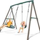 Hapfan 7.5ft Tall Swing Sets for Backyard, 500lbs Heavy Duty Swing Set for Kids and Adults with Spider Swing and Belt Swing, Outdoor Playground Sets for Backyards(Green and Brown)