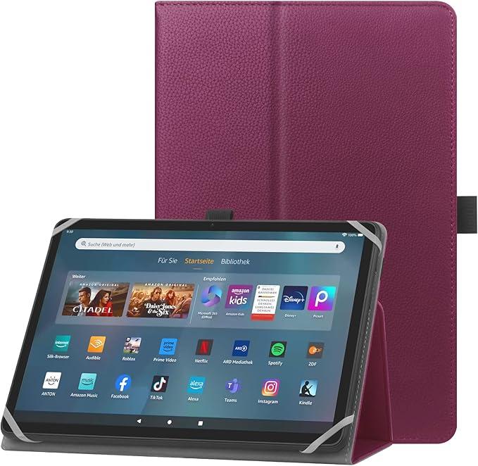 Universal Case for 9-10.1 inch Tablet Fire HD 10/ Fire HD 10 Plus with Stand Folio and Hand Strap Protective Cover for 9"-10.1" Samsung Huawei Android Tablet - Purple