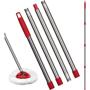Qulable Spin Mop Replacement Handle - 4-Section 30" to 58" Mop Handle Replacement Stick Compatible with O-Ceda Spin Mop, EasyWring Mop Handle for Floor Cleaning (Mop Head&Base not Included) (Red)