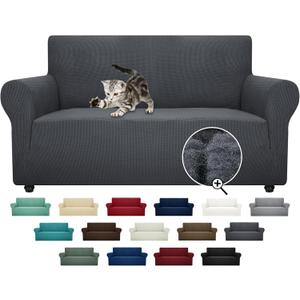 ZNSAYOTX Super Stretch Couch Cover Love Seat Sofa Covers for Living Room Dogs Pet Friendly Furniture Protector Spandex Loveseat Slipcovers with Anti Slip Foam Sticks (Dark Grey, Loveseat)