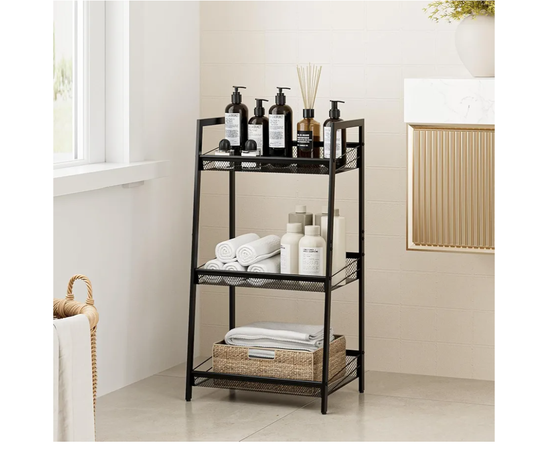 Masupu 3 Tier Bathroom Shelf, Bathroom Organizer and Storage for Small Space, Free-Standing Metal Rack Shelves Waterproof for Kitchen, Bathroom, Laundry, Toilet, Black