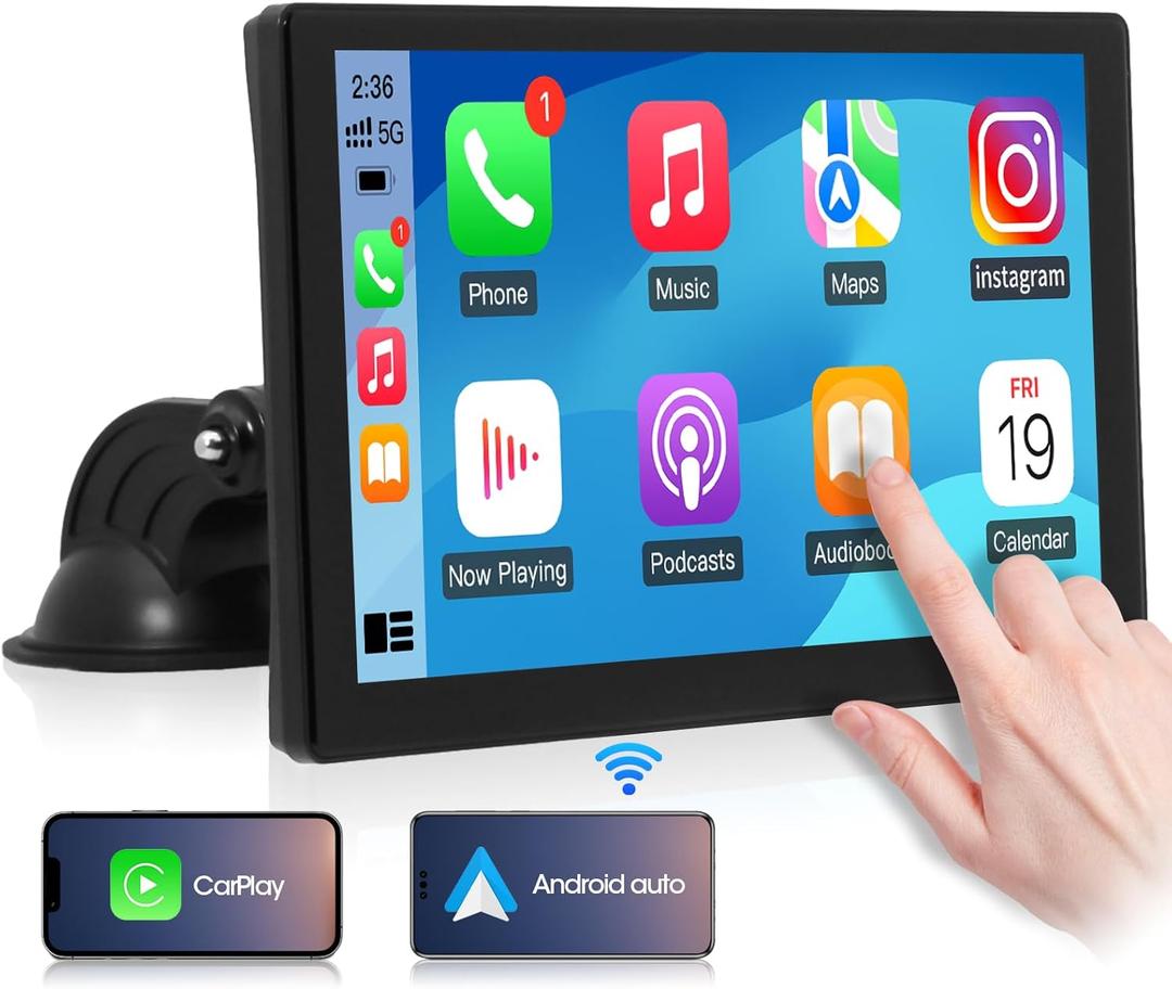 CarPlay Screen Portable Car Stereo - Wireless Android Auto Bluetooth Car Radio - 9 Inch IPS Display Steering Wheel Control Mirrorlink GPS Navigation