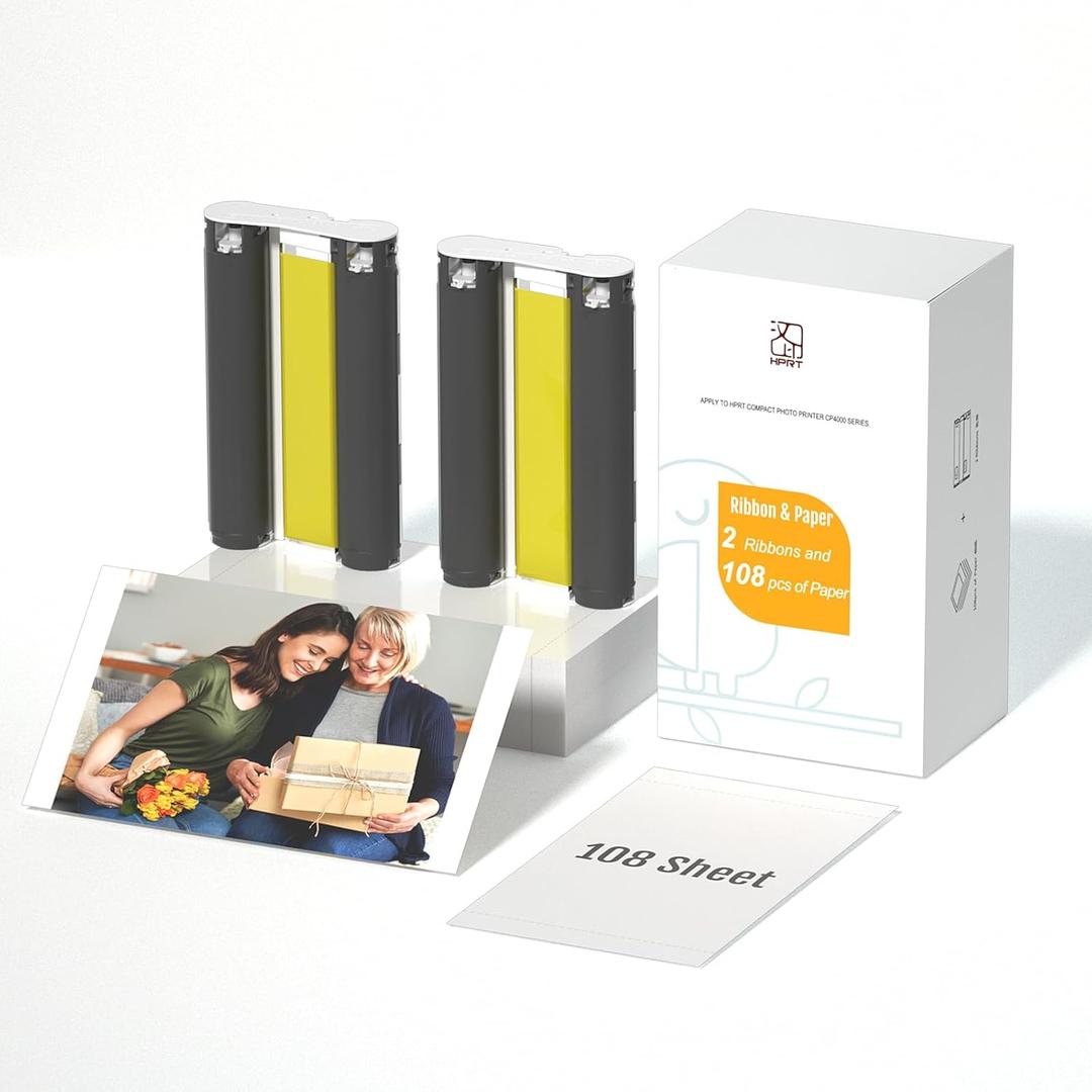 HPRT CP4100/CP4000L 4X6 Photo Paper 108 Sheets and 2 Ribbons, Papel fotogrfico para impresora iDPRT PRT CP4100/CP4000L Phone WiFi Instant Color Picture Sublimation Printer Paper