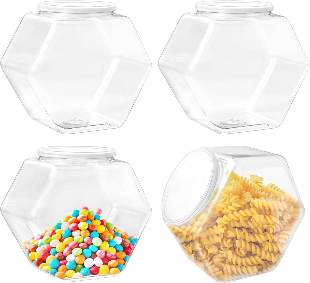 4Pack Plastic Candy Jars with lids,71Oz Clear Cookie Jars,Hexagon Candy Containers for Candy Buffet,Snacks,Food,Coffee Pod,Dog Treats,Washing Powder,Kitchen Storage 4Pack Plastic Candy Jars with lids,71Oz Clear Cookie Jars,Hexagon Candy Containers for Candy Buffet,Snacks,Food,Coffee Pod,Dog Treats,Washing Powder,Kitchen Storage