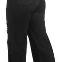 Aodrusa Ripped Wide Leg Jeans for Women Mom Baggy Straight Leg Stretchy Boyfriend Trendy Trouser Denim Pants (Black, L)