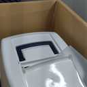 IRIS USA Cat Litter Box, Large Enclosure with Front Door Flap and Scoop, Covered Box with Handle and Buckles for Portability and Privacy, Navy/White