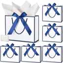 DOYIDE 30 Pcs Thank You Gift Bags with Tissue Paper, 9x7x3.1in Paper Gift Bags with Handles, Gift Wrap Bags with Bow Ribbon for Wedding Birthday Baby Shower Bridesmaid Party (White and Navy)