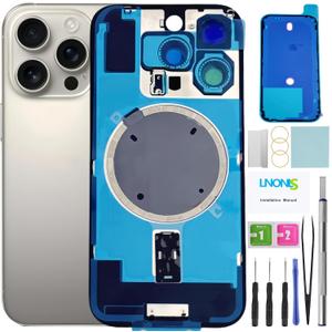 16 Pro Back Glass Replacement for iPhone 16 Pro Rear Back Cover Glass Waterproof and Camera Lens+Professional Repair Tool Kit (Natural Titanium)