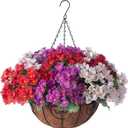 Artificial Fake Hanging Plants Flowers Basket for Spring Outdoor Decoration