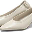 Coutgo Womens Dress Shoes Low Kitten Heels Square Pointed Toe Slip On Crinkled Work Pump Shoes (8, Beige)