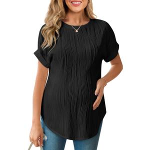 Womens Maternity Shirts Casual Textured Short Sleeve Crew Neck Spring Summer Pregnancy Tops S-XXL (Large, Black)
