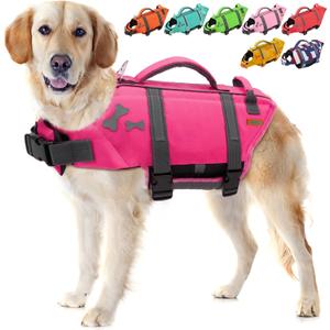 EMUST Dog Life Jacket, Dogs Life Vests for Swimming, Beach Boating Pool with High Buoyancy, Bright Color Dog Flotation Vest, BrightPink, L