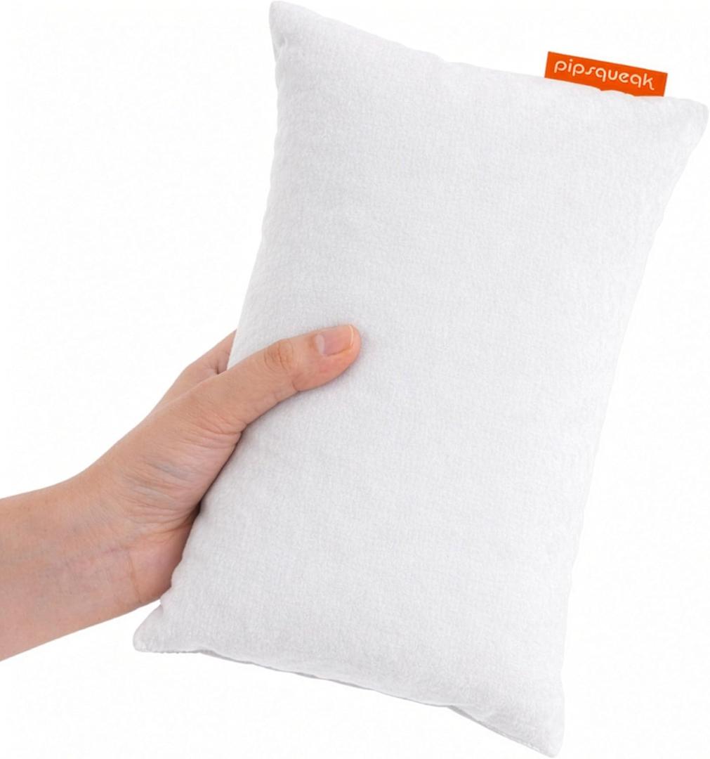 Pipsqueak Microfiber Pillow - Small, Mini, Tiny - 11 x 7 in - Perfect for Travel, Cars, Airplanes, Camping, Dogs, Toddlers, Kids, Lumbar, Knees and Neck - Ages 2 Yrs and Up (White)
