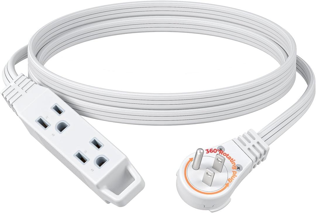 DEWENWILS 6FT Flat Plug Extension Cord, 3 Prong Ultra Thin Power Strip, 360 Rotating Plug, 13A/125V/1625W, 16 Awg Grounded Flat Power Cable for Indoor Narrow Space, SPT-3, ETL Listed, White