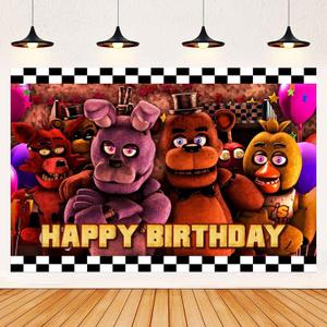 Freddy's Backdrop, 5 Nights Party Background Photo Booth Banner Large Fabric Artistic for Birthday Party Decorations (Red)