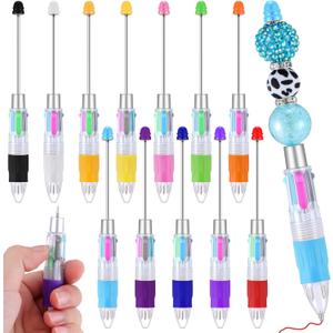 Skyygemm 12 Pcs Back to School Multicolor Beadable Pens 4 in 1 Colored Beads DIY DIY Retractable Ballpoint Pens for Classroom Teacher Gift Making Kit(Multicolor)