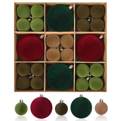 MARTINE MALL 44 PCS Velvet Ornaments for Christmas Tree, 4in & 2in Christmas Tree Ornaments Set Flocked Christmas Ball Ornament Shatterproof Christmas Decorations for Xmas Trees Holiday Party