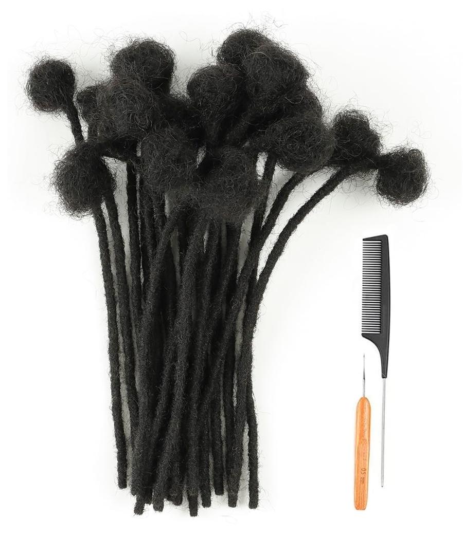 4inch 30 Strands 100% Human Hair Dreadlock Extensions, 0.4cm Width Handmade Loc Extensions Human Hair for Men Women Kids, Permanent Dread Extensions Can Be Dyed Bleached Curled(Natural Black)