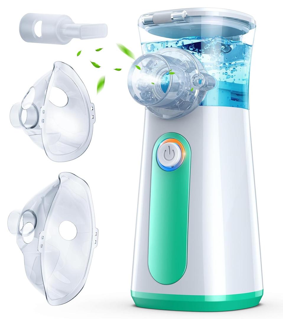 Portable Nebulizer Machine for Adults and Kids, Handheld Mesh Nebulizer with Rechargeable Battery Ultra-Quiet Operation Adjustable Modes Mouthpiece and Masks
