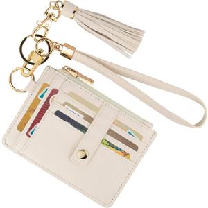 Small Wristlet Wallets for Women RFID Credit Card Holder Wallet Keychain Wristlet Wallet Credit Card Wallets for Women (Beige)