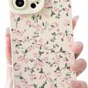 Compatible with iPhone 14 Pro Case Cute Aesthetic Flower Floral Vintage Rose Pattern Design for Women Girls Soft TPU White Back Shockproof Protective Phone Cover. Red Roses