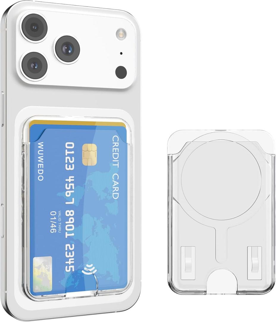 Clear Magnetic Wallet Compatible with MagSafe for iPhone, Holds 1-3 Cards, Compatible with iPhone 17/16/15/14/13/12, MagSafe-Case, Anti-yellowing Hard Card Holder