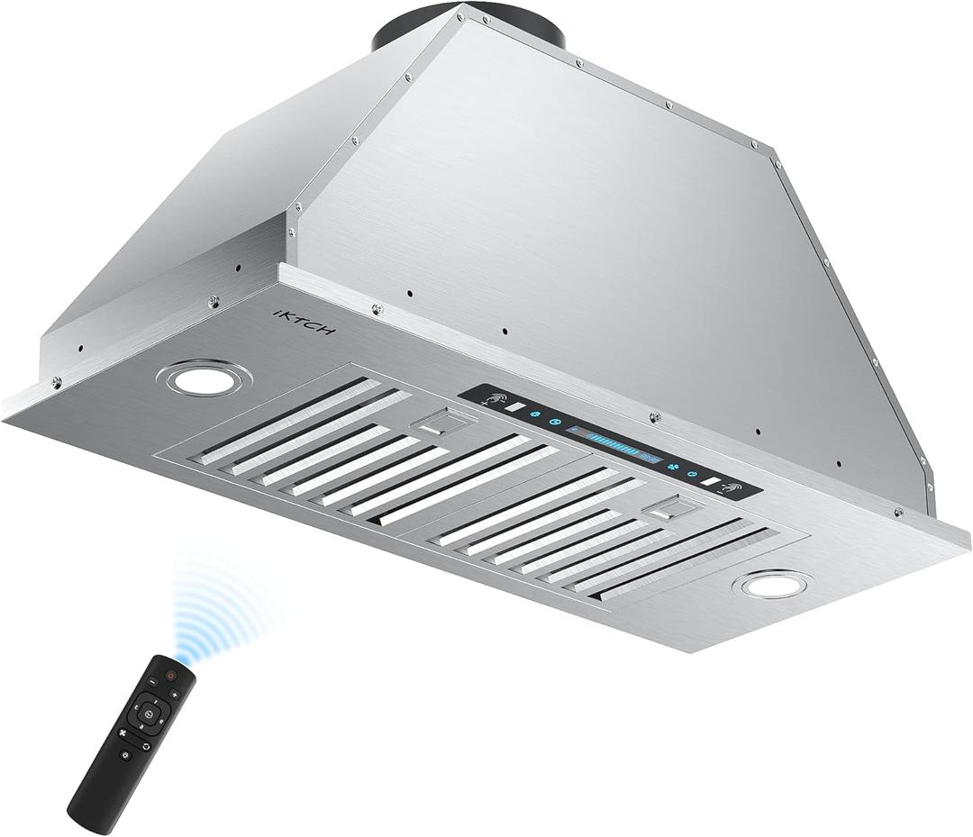 IKTCH 30 inch Built-in/Insert Range Hood 900 CFM, Ducted/Ductless Convertible Duct, Stainless Steel Kitchen Vent Hood with 4 Speed Gesture Sensing&Touch Control Panel(IKB01-30)
